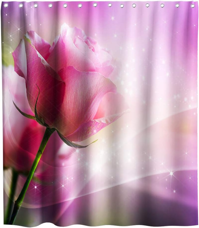 Floral Shower Curtains Pink Romantic Rose Flower Dream Girl Theme Cloth Fabric Bathroom Decor Sets with Hooks Waterproof Washable 70 x 70 inches Green and White