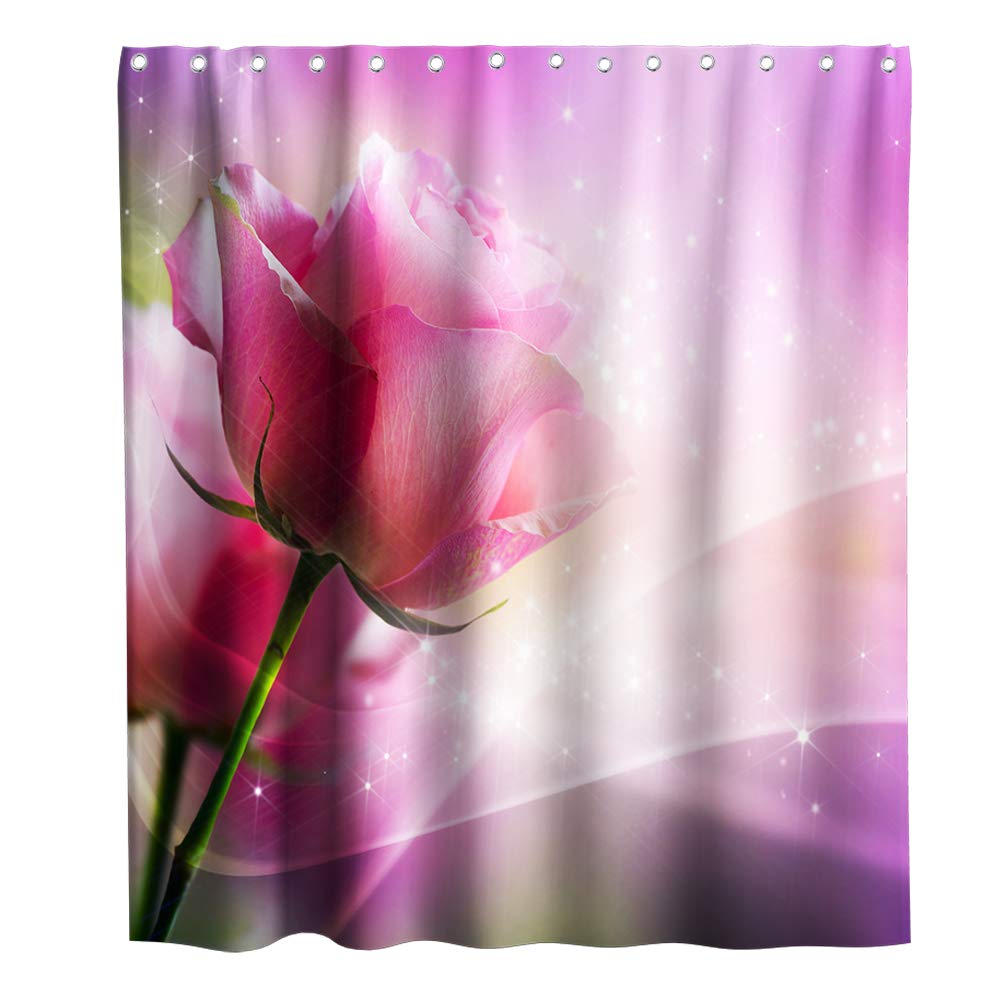 Floral Shower Curtains Pink Romantic Rose Flower Dream Girl Theme Cloth Fabric Bathroom Decor Sets with Hooks Waterproof Washable 70 x 70 inches Green and White