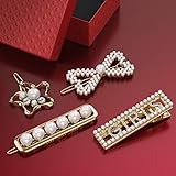 Pearl Hair Clips for Girls Women - 4pcs Bling Updo hair Barrettes Pins accessories tools, Great for Daily Life, Dance Party, Wedding, Evening Party, and Birthday Valentines Day Gifts