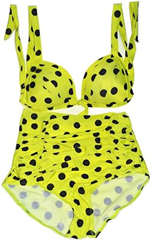 Retro Vintage Halter High-Waisted Bikini Polka Floral Swimsuit Fruit Green Medium