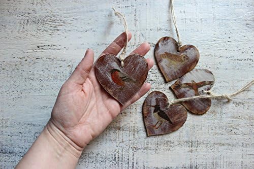 Set of 4 Rustic bird ornaments red hearts white dove cottage chic guest favors bridal shower brown boho bohemian Mother's Day Father's Day home decor kitchen 110517-4