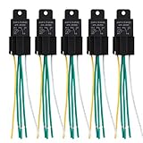 Ehdis Car Truck Relay Socket Harness kit 5 Pin 5 Pre-wired 24V 40 Amp SPDT Bosch Style, Automotive Motor Relay Contactor Switches Power, Pack of 5