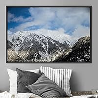 Framed Canvas Wall Art Snow Mountain Cool Expressive Farmhouse/Country Landscape Mountain Top Multicolor Photography Portrait Realism - 16x24 inches