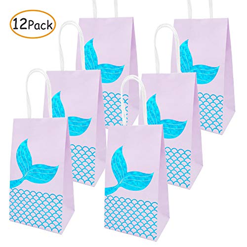 Mermaid Party Bags Mermaid Party Supplies Favors Mermaid Gift Bags Goodie Bag Glitter Treat Paper Bags for Kids Girls Mermaid Themed Birthday Party 12 Pack