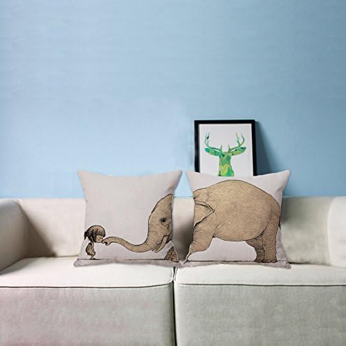 Hoojee Modern Print Throw Pillow Case Car Sofa Bed Home Square Sofa Cushion Cover(Elephant,18"x18",2Pcs)