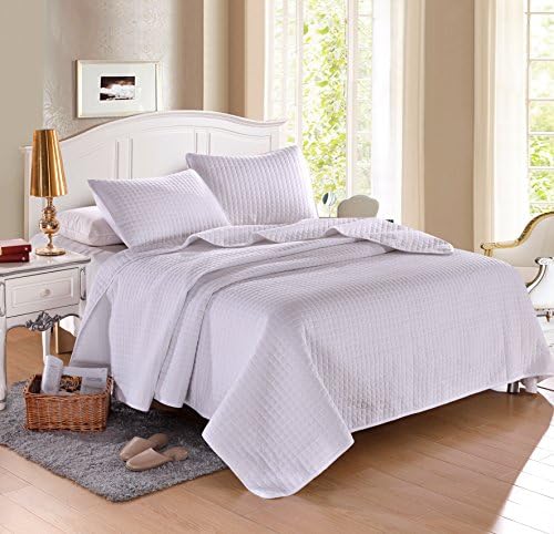 Solid Quilt Hypoallergenic, Machine finely Quilting, Modern Pattern Stitched by Threads Twin set f q set King Set, Washable, Durable (King, White)