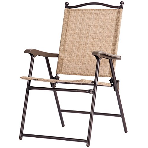 Giantex Patio Folding Chairs Sling Back Chairs Indoor Outdoor Camping Chairs Garden Patio Pool Beach Yard Recliners Lounge Chairs w/Armrest Set of 2 (Yellow) - Thumbnail 6
