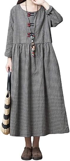 Amazon シダーエイト 長袖 チェック柄 M ワンピース レディース ゆったり 大きめ かわいい 可愛い おしゃれ お洒落 Amazon 人気 トレンド 大人 カジュアル ロングワンピ ワンピ 春 夏 秋 春夏 春秋 ロング丈 マキシ マキシ丈 ミモレ丈 チェック グレー