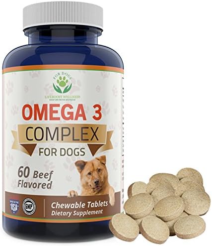 Omega-3 100% Organic Fish Oil Tablets for Dogs | Premium High Potency | Total Omega-3 Fatty Acids | Arthritis Pain Relief | Improves Healthy Skin & Coat Promotes Brain Health & Immune System