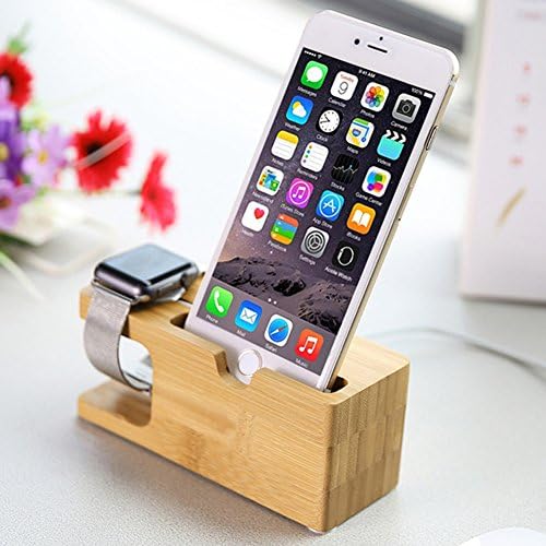 Apple Watch Charging Station, iPhone 7plus/7 Charging Holder Stand, Trista99 Natural Bamboo Wood Charge Station Charging Dock Cradle Stand Holders for iPhone,Samsung,Apple Watch,Nokia,HTC,LG,Huawei