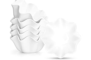 Foraineam 6 Pack Porcelain Dessert Bowls Baking Ramekins, 13 Ounce Flower Shaped Serving Bowls for Dipping Sauces, Souffle, C