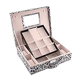 Valdler Jewelry Box Leopard Printing Travel Case Storage With Lock 12.6 x 10.2 x 3.5-Inch (Black)