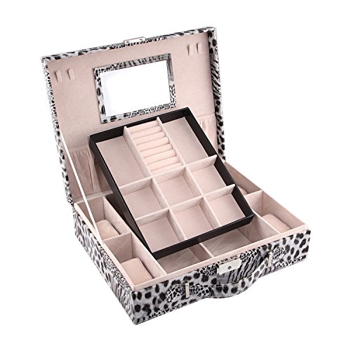 Valdler Jewelry Box Leopard Printing Travel Case Storage With Lock 12.6 x 10.2 x 3.5-Inch (Black)