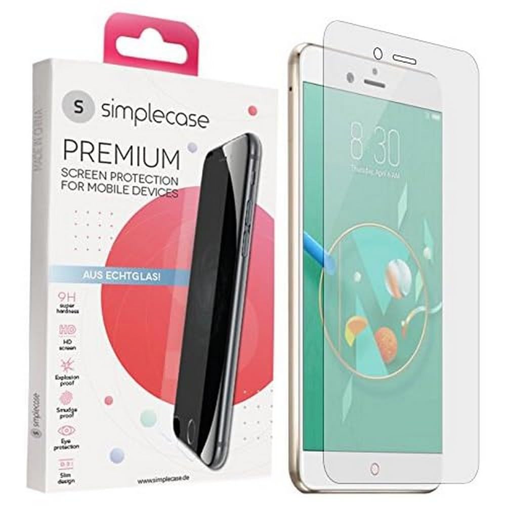 Simplecase Tempered Glass Suitable for Archos Archos Alpha+, Premium Screen Protector, Protection by Extra Hardness 9H, Case Friendly, Real Glass/Laminated Glass/Tempered Glass Film, Transparent, Pack