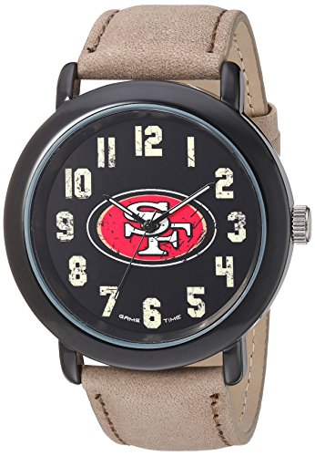 Game Time Men's 'Throwback' Quartz Metal and Leather Casual Watch, Color:Beige (Model: NFL-TBK-SF)