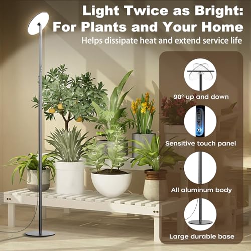AJABotanics Grow Light for Indoor Plants, 60W Full Spectrum LED 85'' Tall Standing Plant Light with Stand, Remote Control, 4/8/12H Timer, 10-Level Dimmable, 2300K–6500K (plantes d’intérieur)