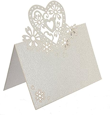 Airstomi 48pcs Wedding Party Favor Love Heart Laser Cut Design Decoration Table Name Place Cards - White