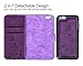 WaterFox iPhone 6/7 / 8 Plus Wallet Case with 4 Card Holder for Women, Detachable Cover Flip Folio PU Leather Wrist Strap Removable Magnetic Kickstand with Floral Flower Design for Girls - Purple