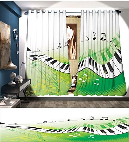 RuppertTextile Music Decor Room Darkening Wide Curtains Music Piano Keys Curvy Fingerboard Summertime Entertainment Flourish Decor Curtains By