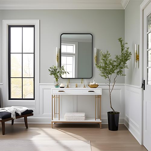 MIQU Bathroom Mirror, 80 x 60 cm, Large Wall Mirror, Unilluminated, Rectangular with Black Metal Frame, Decorative Mirror for Bathroom, Living Room, Toilet, Hallway K