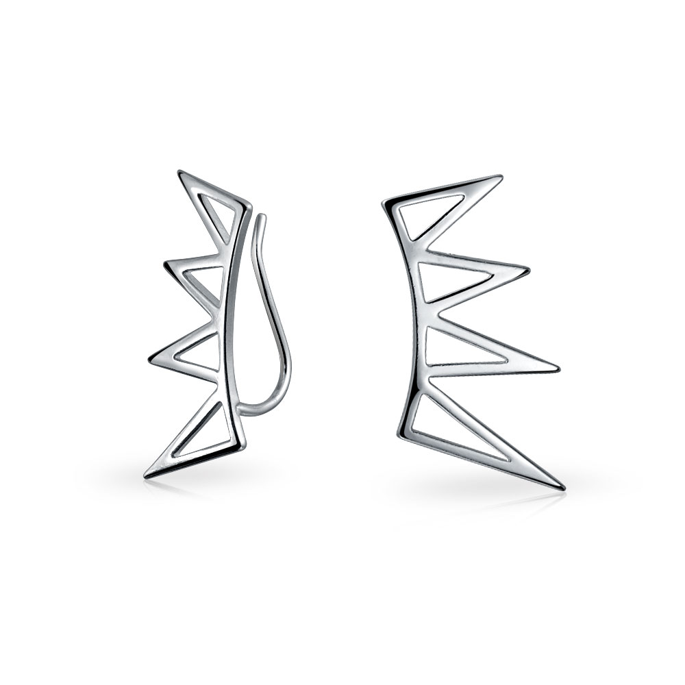 Boho Trendy Minimalist Geometric Pyramid Spike Triangles Crawlers Ear Pin Warp Climbers Earrings For Women Teen .925 Sterling Silver โ image 1