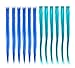 SWACC 12 Pcs Multi-Colors Party Highlights Clip on in Hair Extensions Colored Hair Streak Synthetic Hairpieces (22-Inch Straight, 6 Pcs Teal + 6 Pcs Blue)