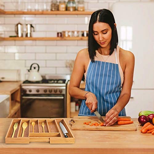 image for INTERGREAT Bamboo Silverware Organizer Expandable Utensil Cutlery Tray