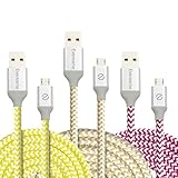 Eversame 3 Pack 6Ft 1.8M Premium Nylon Braided High Speed Sync Charger Cord with Aluminum Shell For Android, Samsung Galaxy S6 Edge Plus, HTC and More(White Yellow Hot Pink)