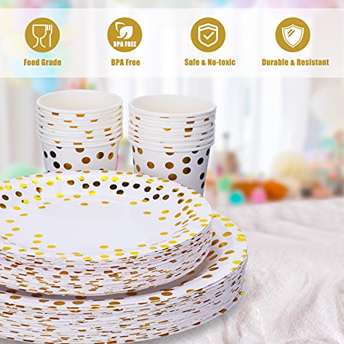 esafio 250 PCS Disposable Paper Plates Set Gold Dot Party Supplier