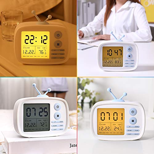 Alarm Clock for Kids, One Fire LED Digital Alarm Clock with Snooze Function Wake Up Light with 5 Loud Sounds, Easy to Operate Time Memory Temperature Display and USB Charging Port Girls Gifts (White)
