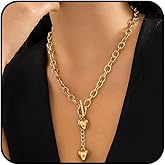 Navirix Chunky Gold Heart Ot Buckle Necklaces for Women Double Heart Toggle Clasp Pendant Necklace Hip-Hop Love Chain Choker Necklace Jewelry Accessories