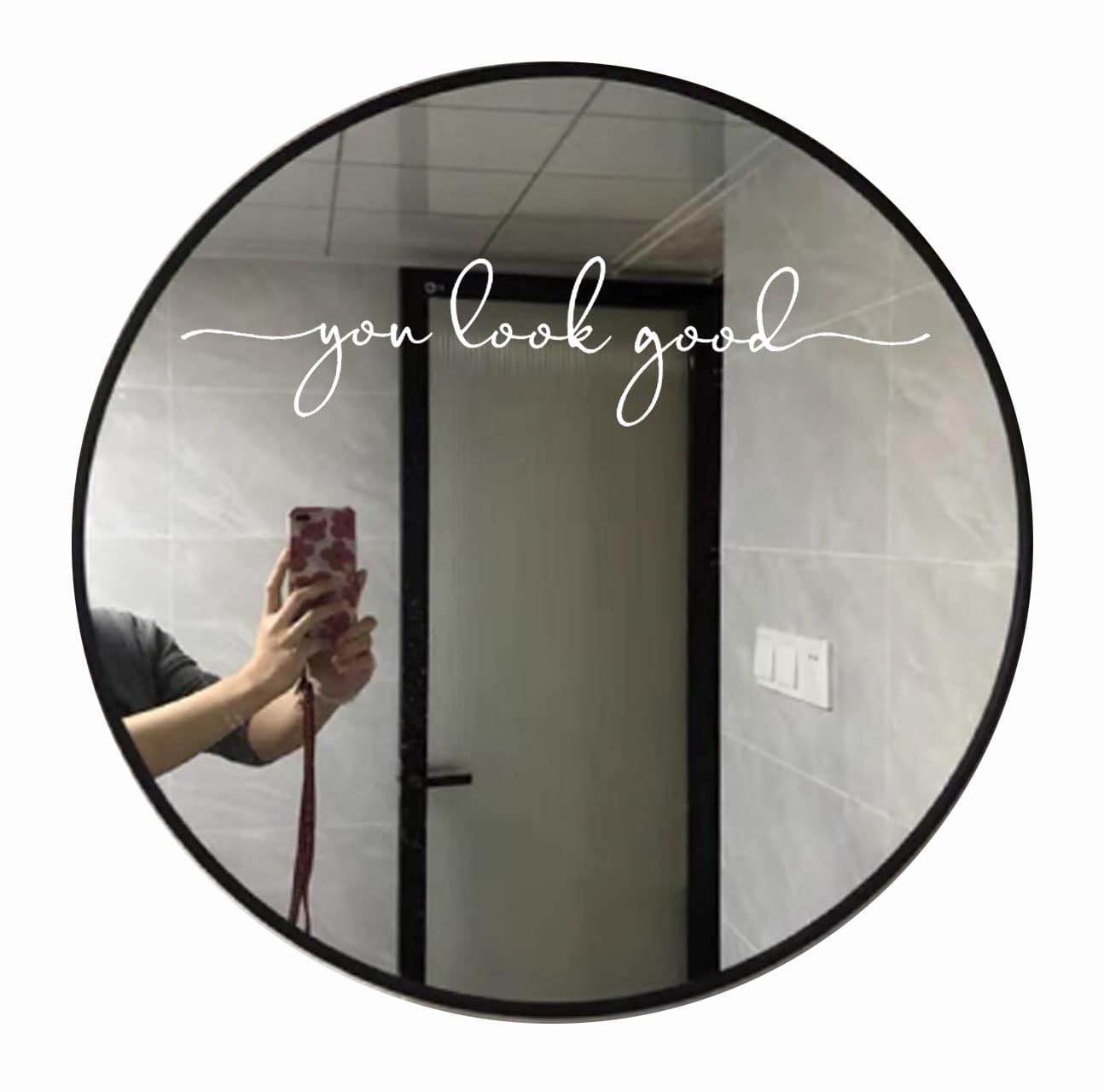 Photo 1 of “You Look Good” Mirror Decal – White Vinyl Wall Sticker for Bathroom, Bedroom, or Salon Positive Affirmation Décor, 16 x 3.5 Inch