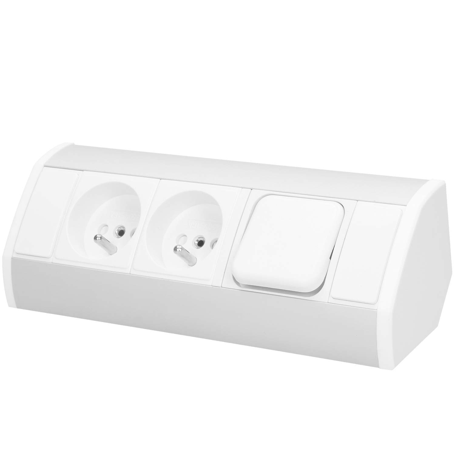 Orno OR-GM-9002/W-G 2-Way Corner Socket with Switch and Child Lock, 45° Assembly, 3680 W, Type E French Socket NA, Grey