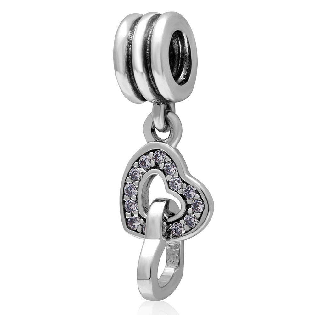 925 Sterlign Silver Double Heart Charm Love Charm Anniversary Charm Christmas Charm for Pandora Charm Bracelet