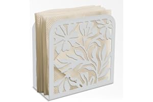 Doodlream White Metal Napkin Holder for Table 15 x 15 x 5 cm Floral Napkin Dispenser for Kitchen Dining Countertop Farmhouse 