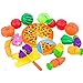 ThinkMax Play Food, 24Pcs Cutting Food - Pretend Food Set, Kitchen Toy Food Fun Cutting Fruits and Veggies with Pizza Playset for Kids