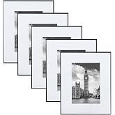 GOmaize Front Loading Black Picture Frame Set of 5,Display pictures 5x7 with mat or 8x10 without mat,Wall and Table Mounting