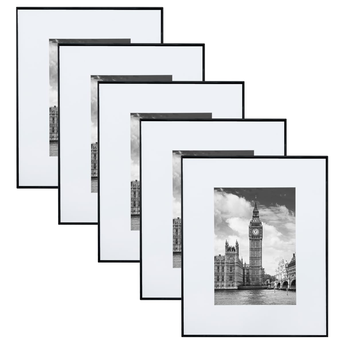 Photo 1 of GOmaize Front Loading Black Picture Frame Set of 5,Display pictures 5x7 with mat or 8x10 without mat,Wall and Table Mounting