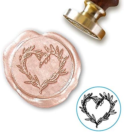 Wedding Botanical Wax Seal Stamp - Branch Heart - Brown Wood Handle - 3/4" Die