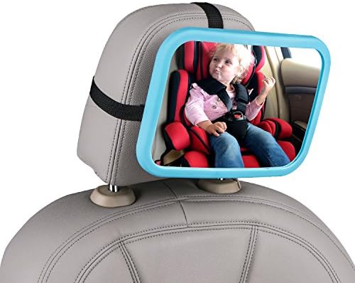 CarBoss Baby Back Seat Mirror for Car - View Rear Facing Infant - Crash Tested Newborn Safety Secure Double-Strap - Clear Wide Convex Shatterproof Glass - Fully Assembled &amp; Adjustable (Blue)
