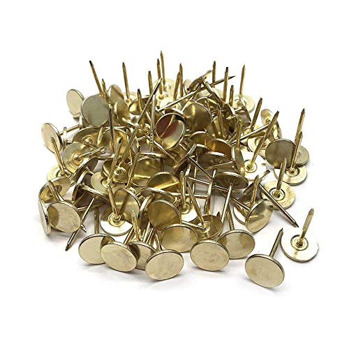 100Pcs Flat Head Upholstery Tacks 11mmx17mm Furniture Decor Tacks Flat Push Pins Flat Thumb Tacks for Sofa Door Decoration, Gold