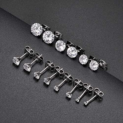 Tornito 7 Pairs 20G Stainless Steel Stud Earrings Round Cubic Zirconia Barbell Earring Set For Men Women 2MM-8MM - Thumbnail 2