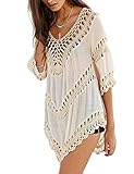 Leadingstar Women Crochet Smock Cover Up Tops Loose Beach Blouse Swimwear
