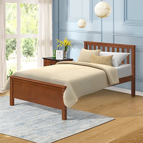 Harper&Bright Designs Wood Platform Bed Headboard/Footboard/Wood Slat Support/No Box Spring Needed Twin (Walnut.)