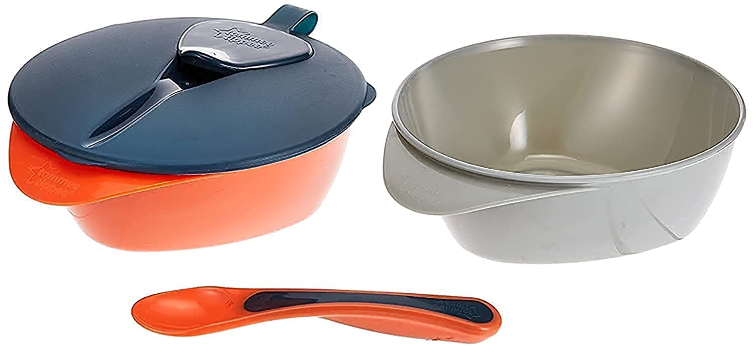 Tommee Tippee Easy Scoop Feeding Bowls with Lid and Spoon for Babies 6m+, Includes 2 Bowls, Travel Friendly and Perfect for Weaning, BPA Free and Microwave Safe