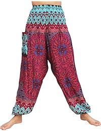 Full Funk Smocked cintura Rayón Aladdin pantalones con floral Fractal Art