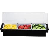 MUKEEN Ice Cooled Condiment Serving Container-3 Compartment Chilled Garnish Tray Bar Caddy with Hinged Lid (3 Compartments)