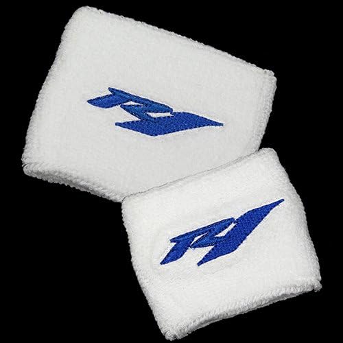 Yamaha R1 White/Blue Brake/Clutch Reservoir Cover by MotoSocks Set Fits YZF-R1, R1