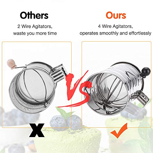 Flour Sifter 3 Cup Stainless Steel Rotary Hand Crank Sifter with 16