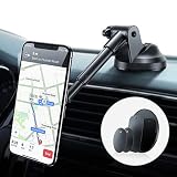 AINOPE Magnetic Phone Car Mount, 6 Strong Magnets Phone Holder for Car Dashboard and Windshield, 360° Rotation & Metal Telescopic Arm, Hands-Free Car Phone Holder for with 3''-7'' Phone